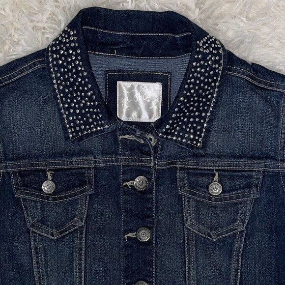 Justice Jean Jacket Vest Girls Size 18 Silver Studded Dark Blue Denim Sparkly - Picture 2 of 7